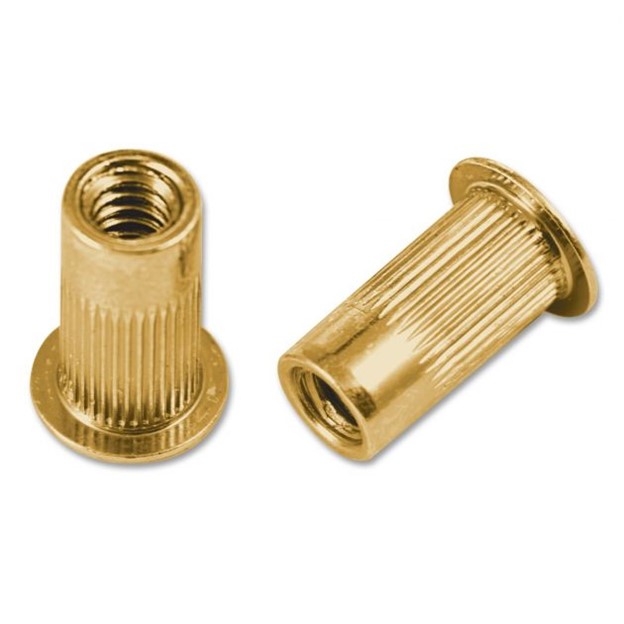 Rivet Nut, Large Flange, Ribbed, 3/8"-16 x 0.690", 0.027"-0.150" Grip Range, Carbon Steel, Yellow Zinc