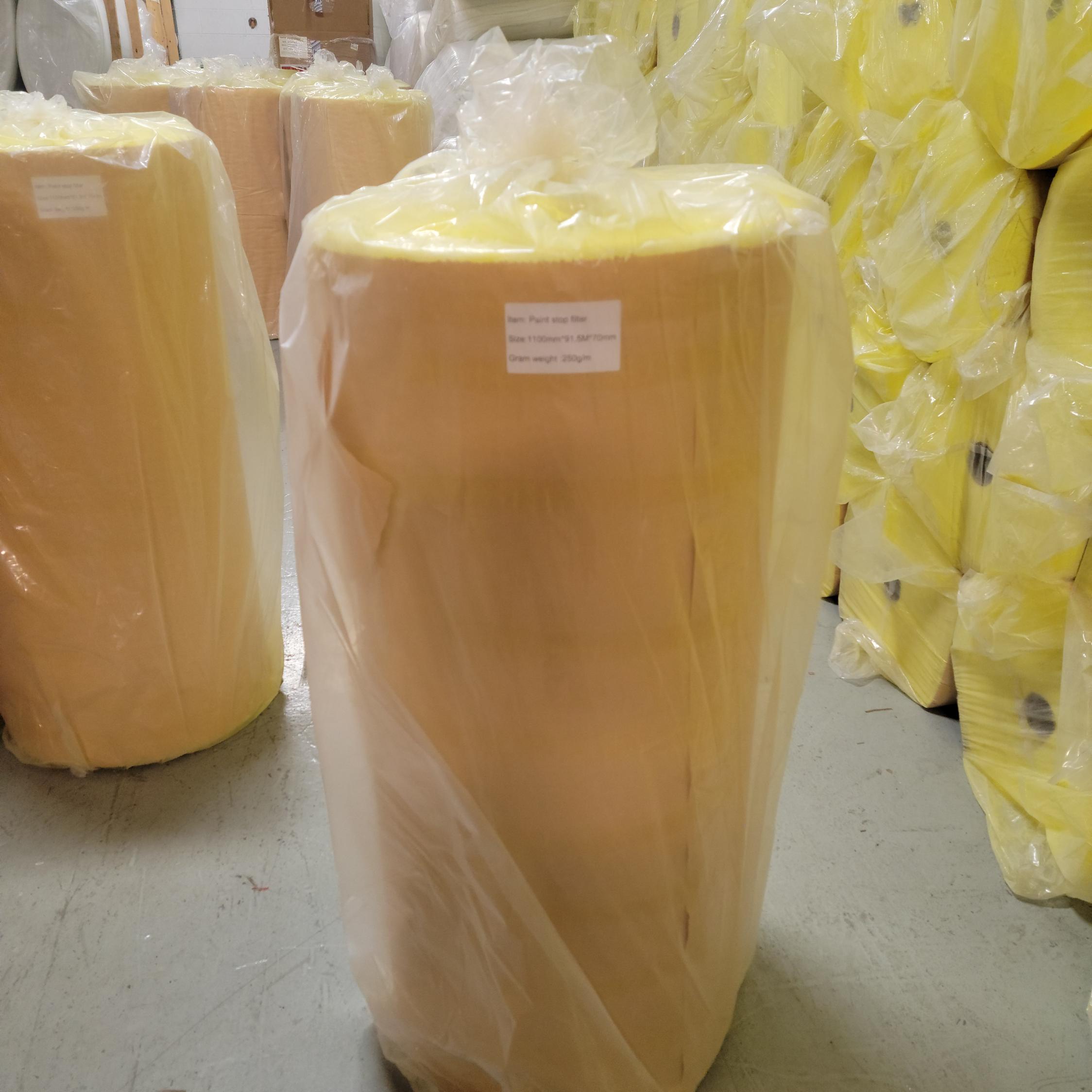 Filter, Pad, 250 grams per square meter, 1100mm x 8200mm, Fiberglass, White on Yellow