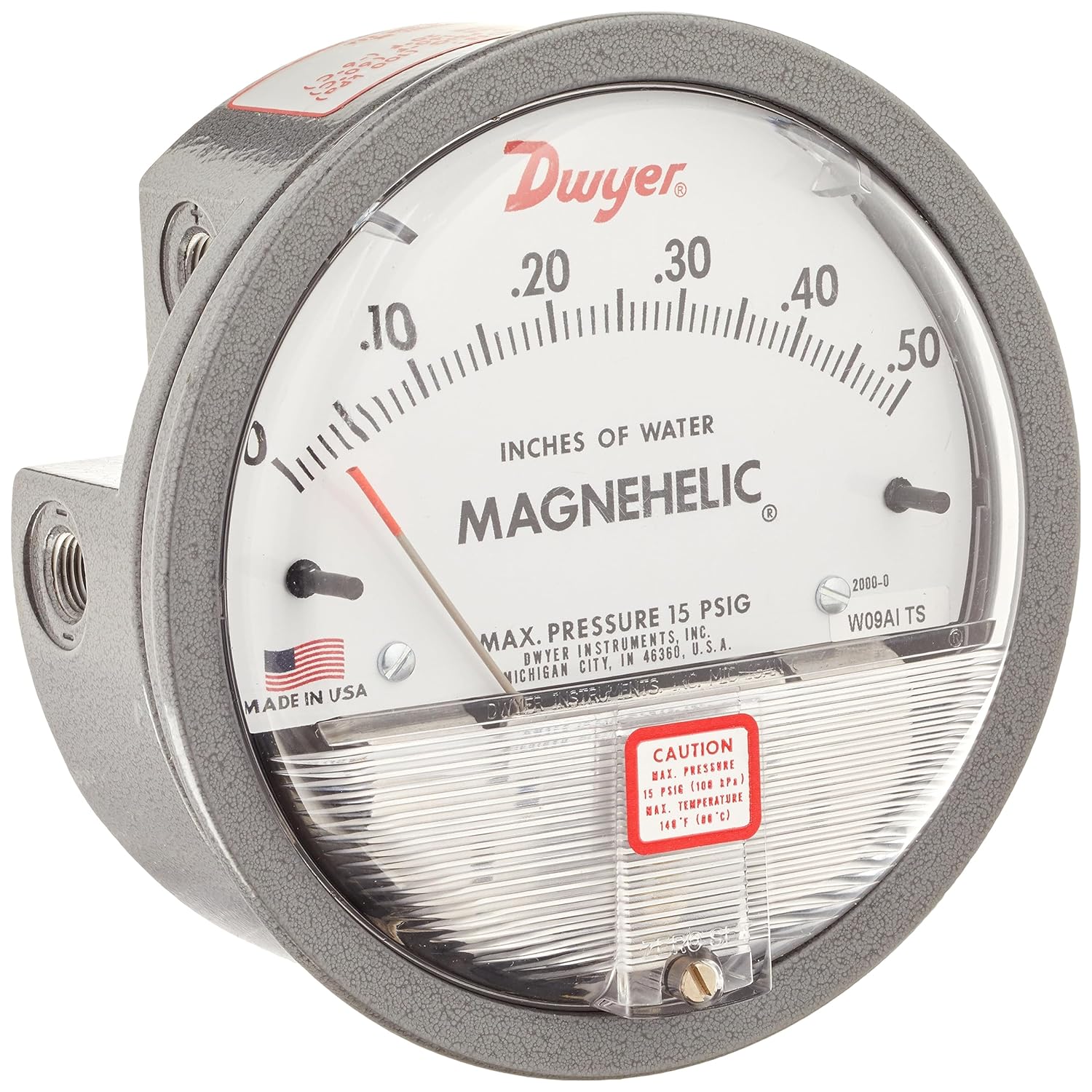 Gage, Differential Pressure, 0-0.5" WC, 1/8" NPT