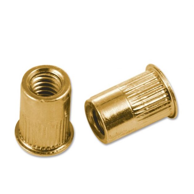 Rivet Nut, Small Flange, Ribbed, 5/16"-18 x 0.690", 0.027"-0.150" Grip Range, Carbon Steel, Yellow Zinc