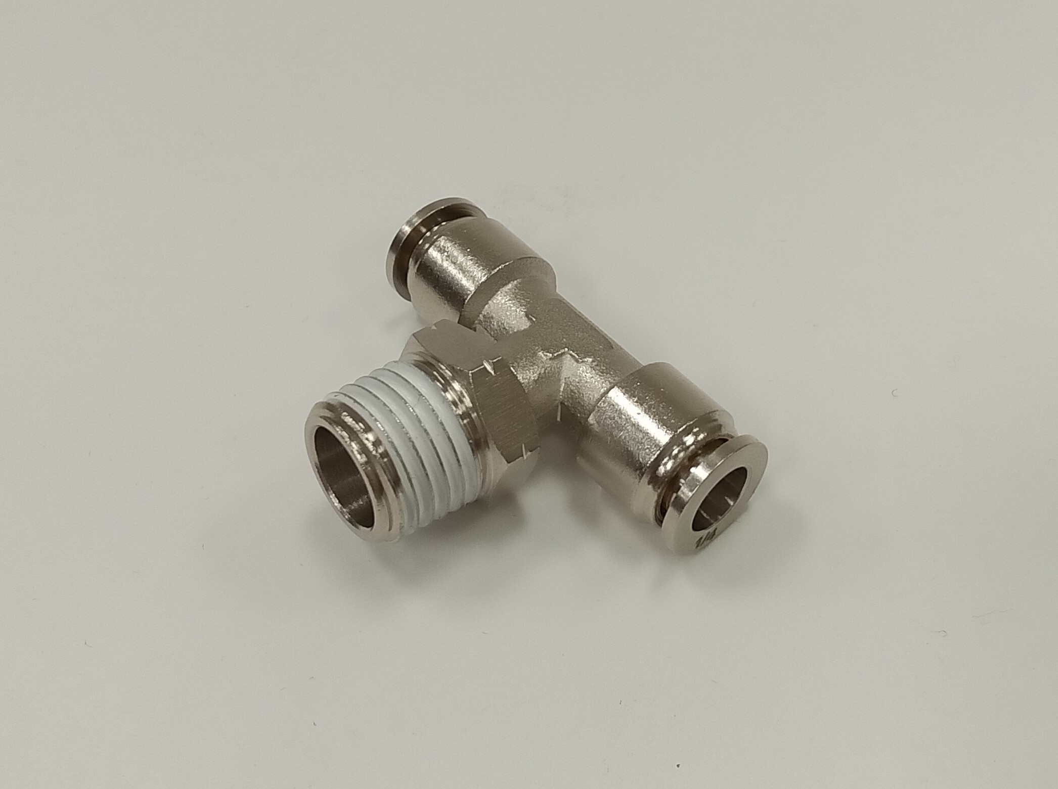 Fitting, Branch Tee, Swivel, Push-in x Push-in x MNPT, 1/4" Tube OD x 1/4", Brass, Nickel Plated