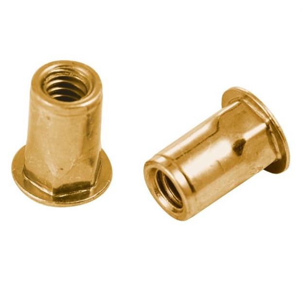 Rivet Nut, Large Flange, Half Hex, 5/16"-18 x 0.685", 0.027"-0.165" Grip Range, Carbon Steel, Yellow Zinc